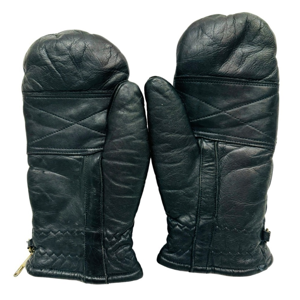 J.M. Rubin & Sons Leather Ski Gloves Mittens 70th Lined Women Size S Black Vtg - Picture 3 of 10